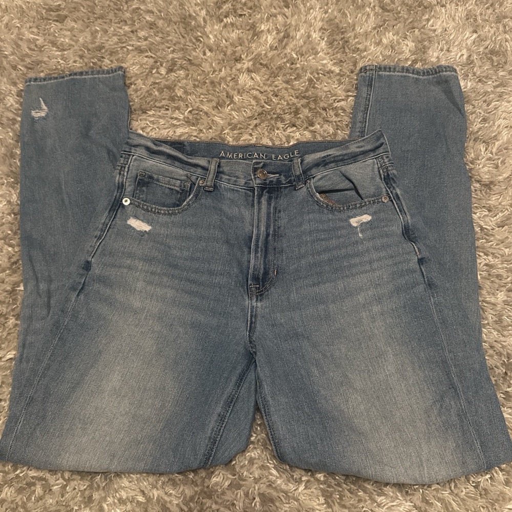 American Eagle Blue Distressed Mom Jeans